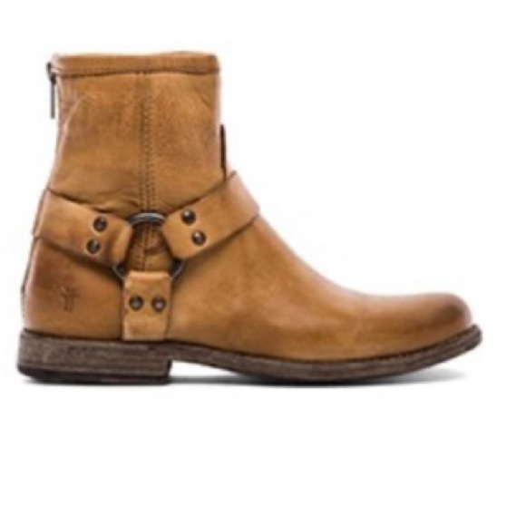 FRYE PHILIP HARNESS DISTRESSED SHORT BOOTIES IN RARE CAMEL TAN #76870. Sz 5.5 - Picture 1 of 16